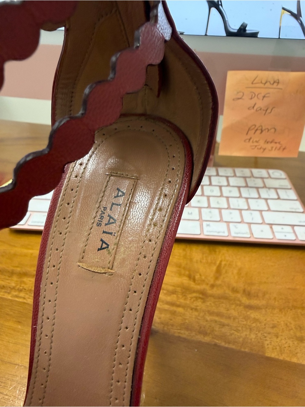 Alaia Red Scalloped Leather Heel Sandals